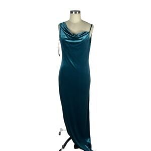 SOCIAL BRIDESMAIDS Asymmetrical One Shoulder Luxe Velvet Maxi Slip Dress Blue XS